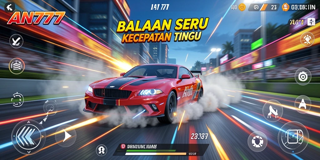 Tangkapan layar AN777 menampilkan momen balapan yang mendebarkan.