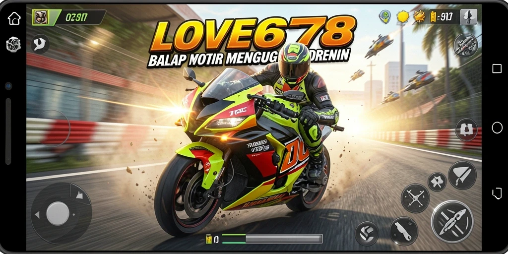Tampilan gameplay seru dari LOVE678 dengan balapan motor yang mendebarkan.