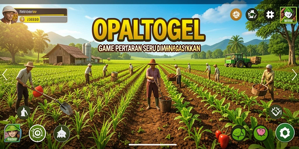Tampilan gameplay OPALTOGEL dengan aktivitas pertanian yang seru.