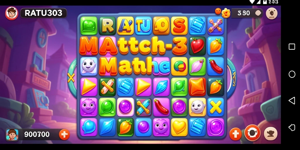 Screenshot menunjukkan gameplay menarik dan tantangan match-3.