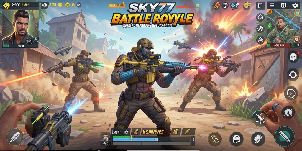 Tangkapan layar utama dari gameplay seru SKY77 di medan perang Battle Royale.